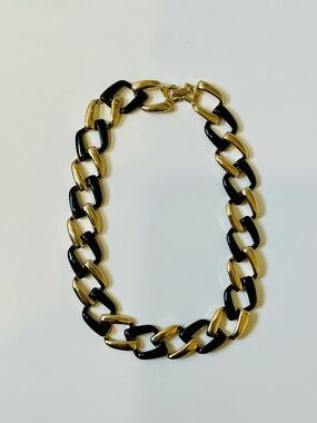 Gold and Black Enamel Lightweight Chain Link Necklace Classic Timeless Chic